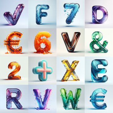 glass 3D Lettering Typeface. AI generated illustration