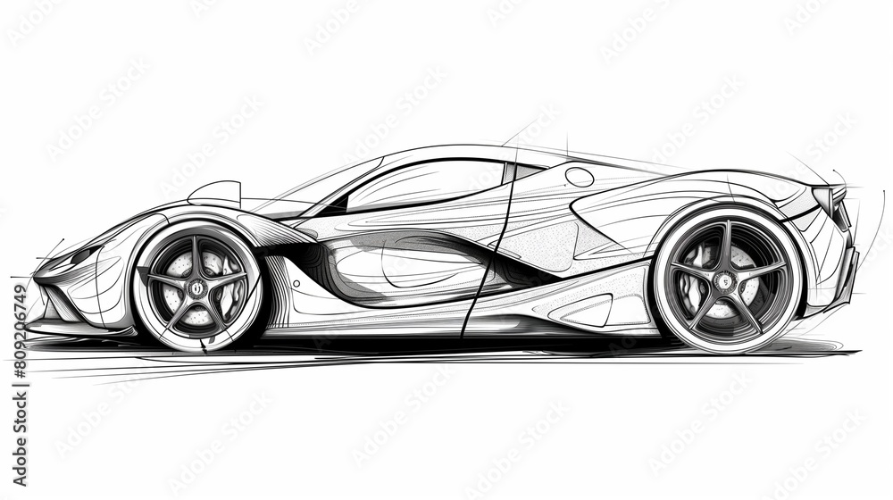 This sketch art style car is drawn with precision, showcasing every ...