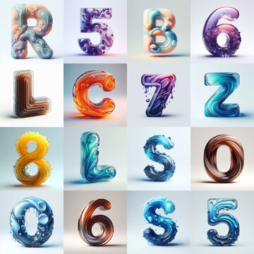 glass 3D Lettering Typeface. AI generated illustration
