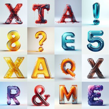 glass 3D Lettering Typeface. AI generated illustration
