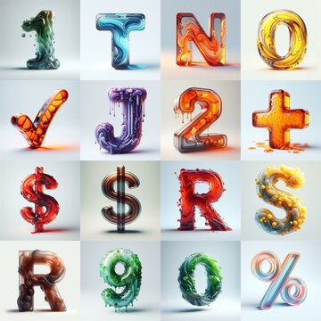 glass 3D Lettering Typeface. AI generated illustration