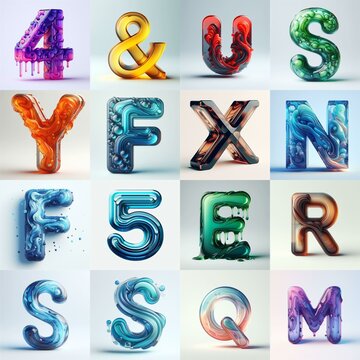glass 3D Lettering Typeface. AI generated illustration