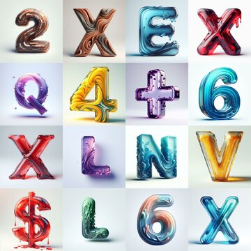 glass 3D Lettering Typeface. AI generated illustration