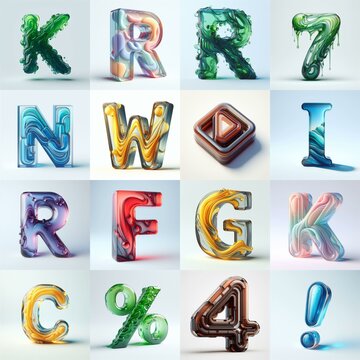 glass 3D Lettering Typeface. AI generated illustration