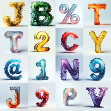 glass 3D Lettering Typeface. AI generated illustration