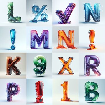 glass 3D Lettering Typeface. AI generated illustration
