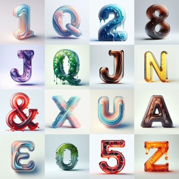 glass 3D Lettering Typeface. AI generated illustration