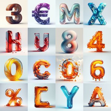glass 3D Lettering Typeface. AI generated illustration