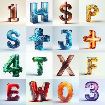 glass 3D Lettering Typeface. AI generated illustration