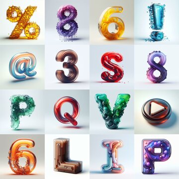 glass 3D Lettering Typeface. AI generated illustration