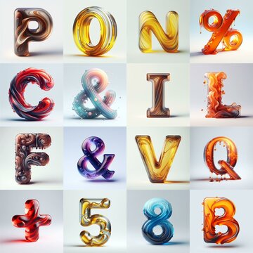 glass 3D Lettering Typeface. AI generated illustration