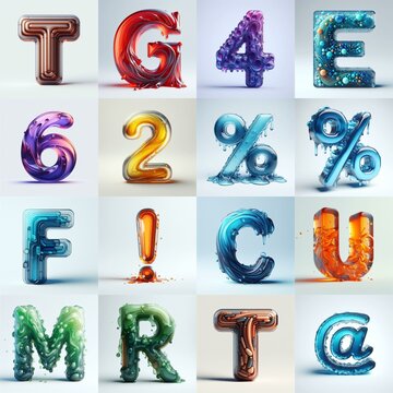glass 3D Lettering Typeface. AI generated illustration