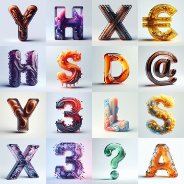 glass 3D Lettering Typeface. AI generated illustration