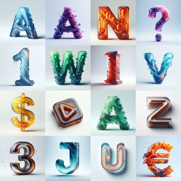 glass 3D Lettering Typeface. AI generated illustration