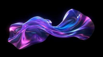 Wall Mural - A dynamic 3D rendering of an abstract fluid holographic wave in neon hues, set against a dark backdrop. Offers a gradient design suitable for banners, backgrounds, wallpapers, and covers.