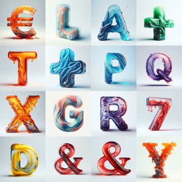 glass 3D Lettering Typeface. AI generated illustration