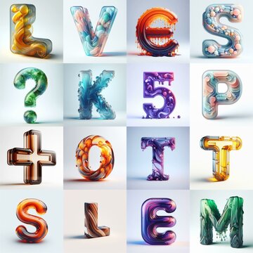 glass 3D Lettering Typeface. AI generated illustration