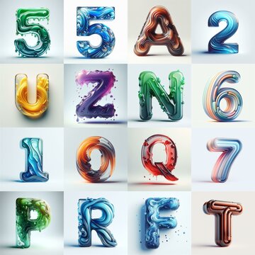 glass 3D Lettering Typeface. AI generated illustration