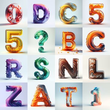 glass 3D Lettering Typeface. AI generated illustration