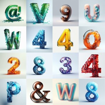 glass 3D Lettering Typeface. AI generated illustration