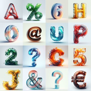 glass 3D Lettering Typeface. AI generated illustration