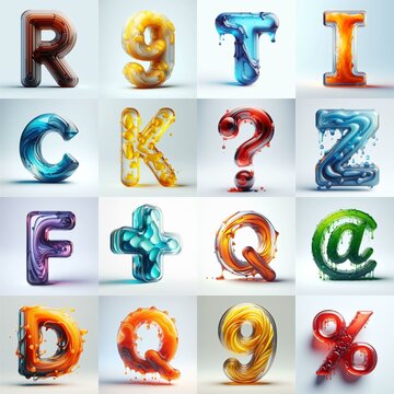glass 3D Lettering Typeface. AI generated illustration
