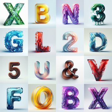 glass 3D Lettering Typeface. AI generated illustration