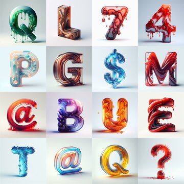 glass 3D Lettering Typeface. AI generated illustration