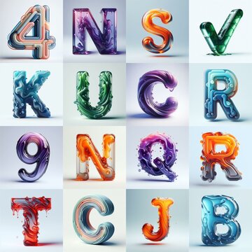 glass 3D Lettering Typeface. AI generated illustration