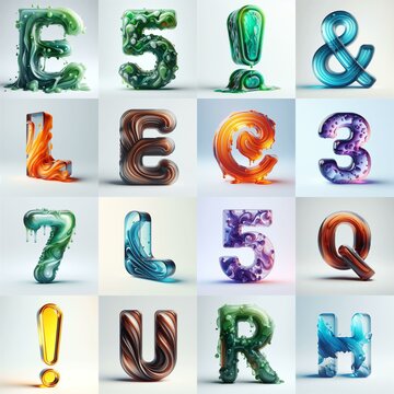 glass 3D Lettering Typeface. AI generated illustration