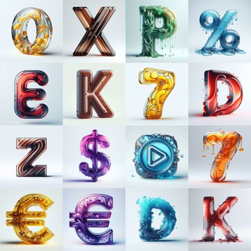 glass 3D Lettering Typeface. AI generated illustration