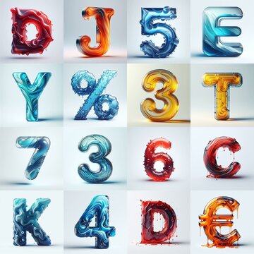 glass 3D Lettering Typeface. AI generated illustration