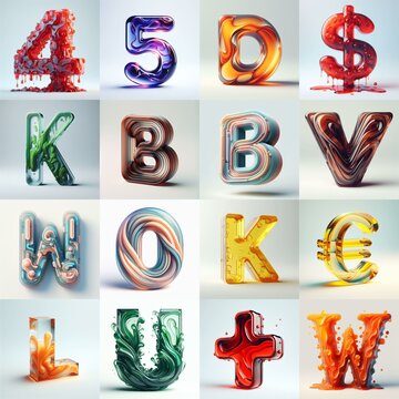 glass 3D Lettering Typeface. AI generated illustration