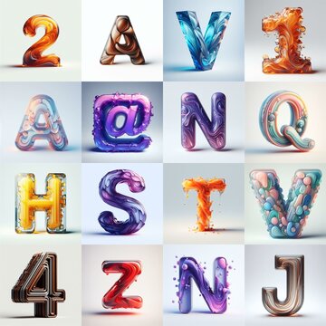 glass 3D Lettering Typeface. AI generated illustration