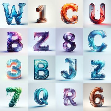 glass 3D Lettering Typeface. AI generated illustration