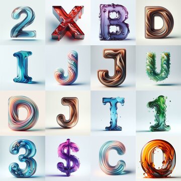 glass 3D Lettering Typeface. AI generated illustration