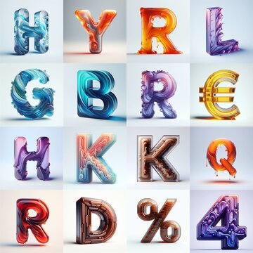 glass 3D Lettering Typeface. AI generated illustration