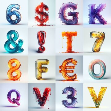 glass 3D Lettering Typeface. AI generated illustration