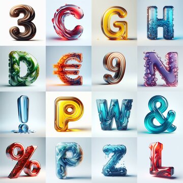 glass 3D Lettering Typeface. AI generated illustration