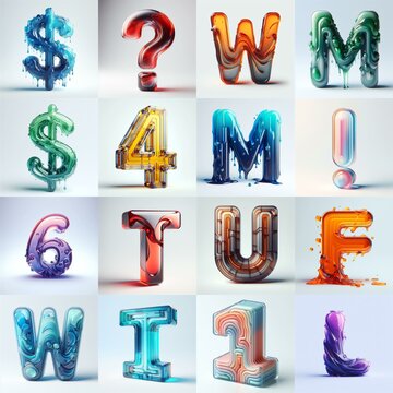 glass 3D Lettering Typeface. AI generated illustration