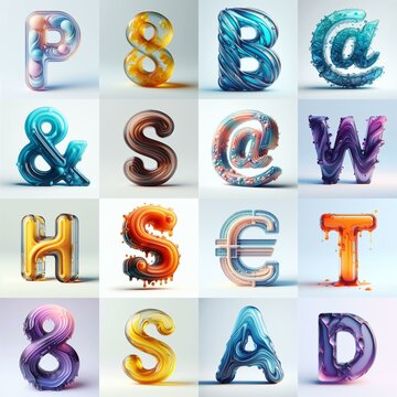 glass 3D Lettering Typeface. AI generated illustration
