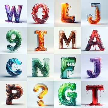 glass 3D Lettering Typeface. AI generated illustration