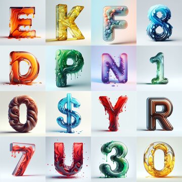 glass 3D Lettering Typeface. AI generated illustration
