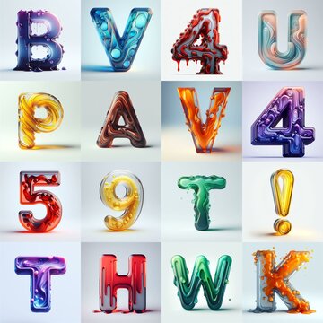 glass 3D Lettering Typeface. AI generated illustration
