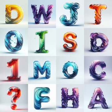 glass 3D Lettering Typeface. AI generated illustration