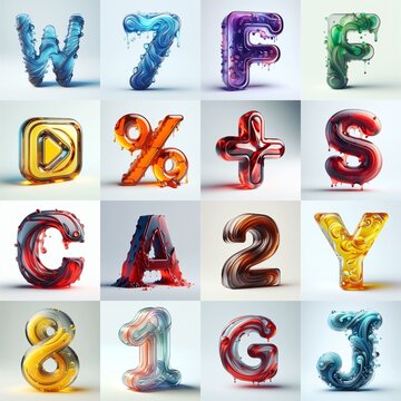 glass 3D Lettering Typeface. AI generated illustration