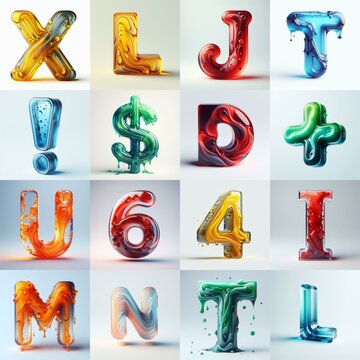 glass 3D Lettering Typeface. AI generated illustration