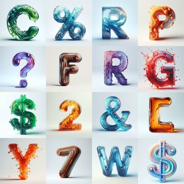 glass 3D Lettering Typeface. AI generated illustration