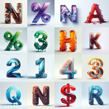 glass 3D Lettering Typeface. AI generated illustration