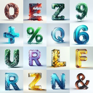 glass 3D Lettering Typeface. AI generated illustration